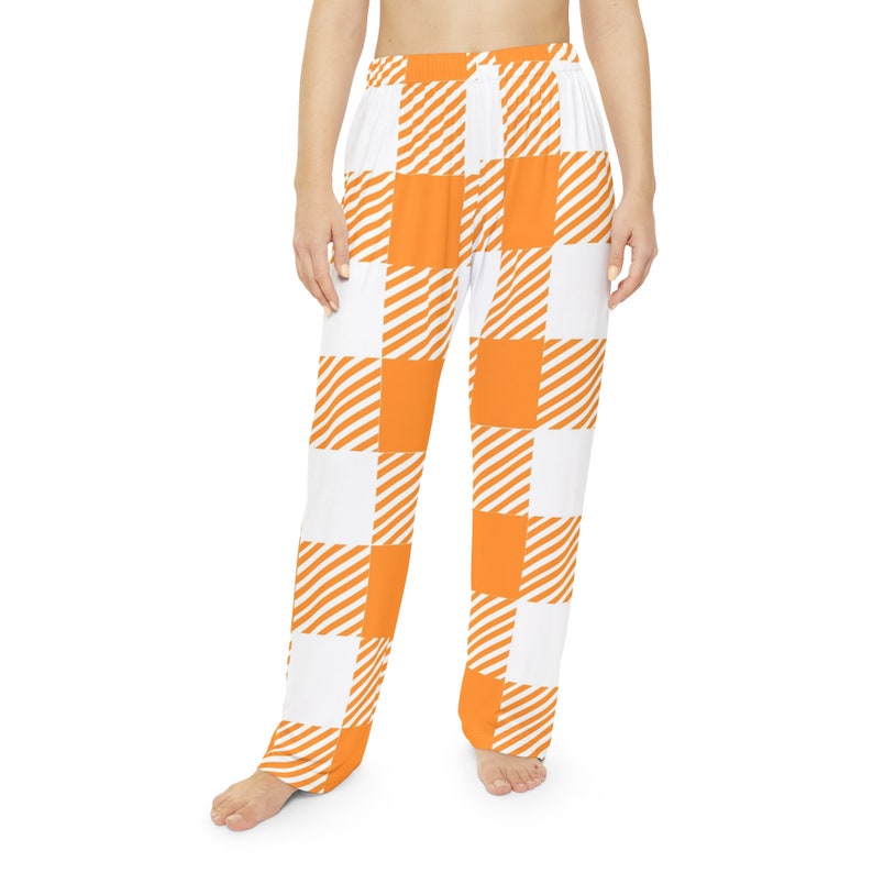 Orange/White Flannel, Comfortable, Lounging, Women's Pajama Pants (AOP) image 1