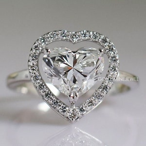 1.5 CT Heart Cut Lab-Grown Diamond Engagement Ring | F VVS2 IGI Certified | Halo Setting | 18K White Gold Promise Ring | Romantic Heart Ring