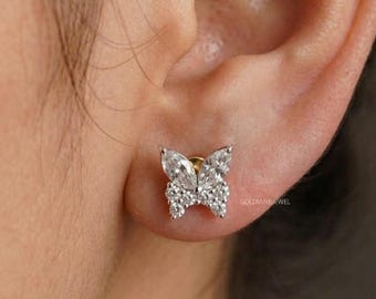 Diamond Butterfly Earrings, Dainty Gold Studs, Lab Created Diamond Jewelry, Cute Minimal Earrings