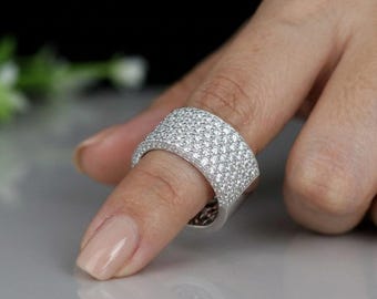 Pave Diamond Wide Band Ring, Lab Grown Diamonds, Wedding Jewelry, Statement Gold Ring
