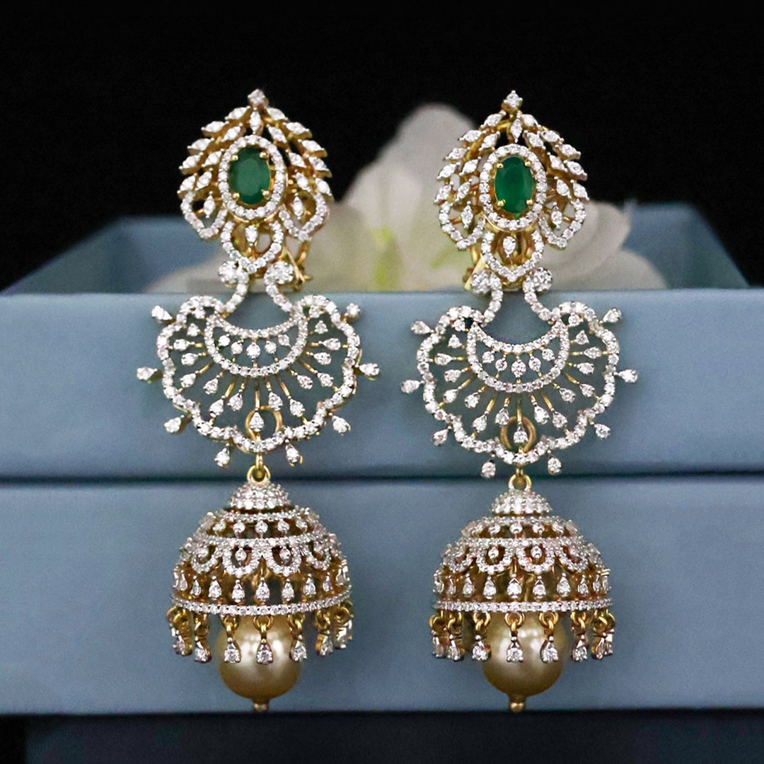 3 Step Detachable Jhumka Earring With Lab Grown Diamond Earring 4 in 1