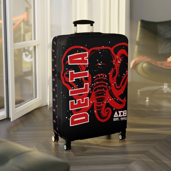 Delta Sigma Theta Luggage Cover, DST Trendy elephant HBCU D9 travel accessory for spinner, Devastating Diva, The Redz, Legacy Soror gift