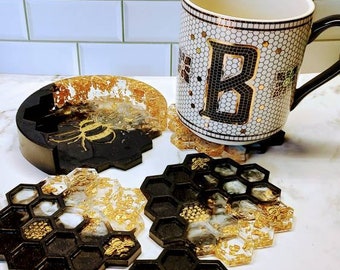 Honeycomb Coasters with Holder.