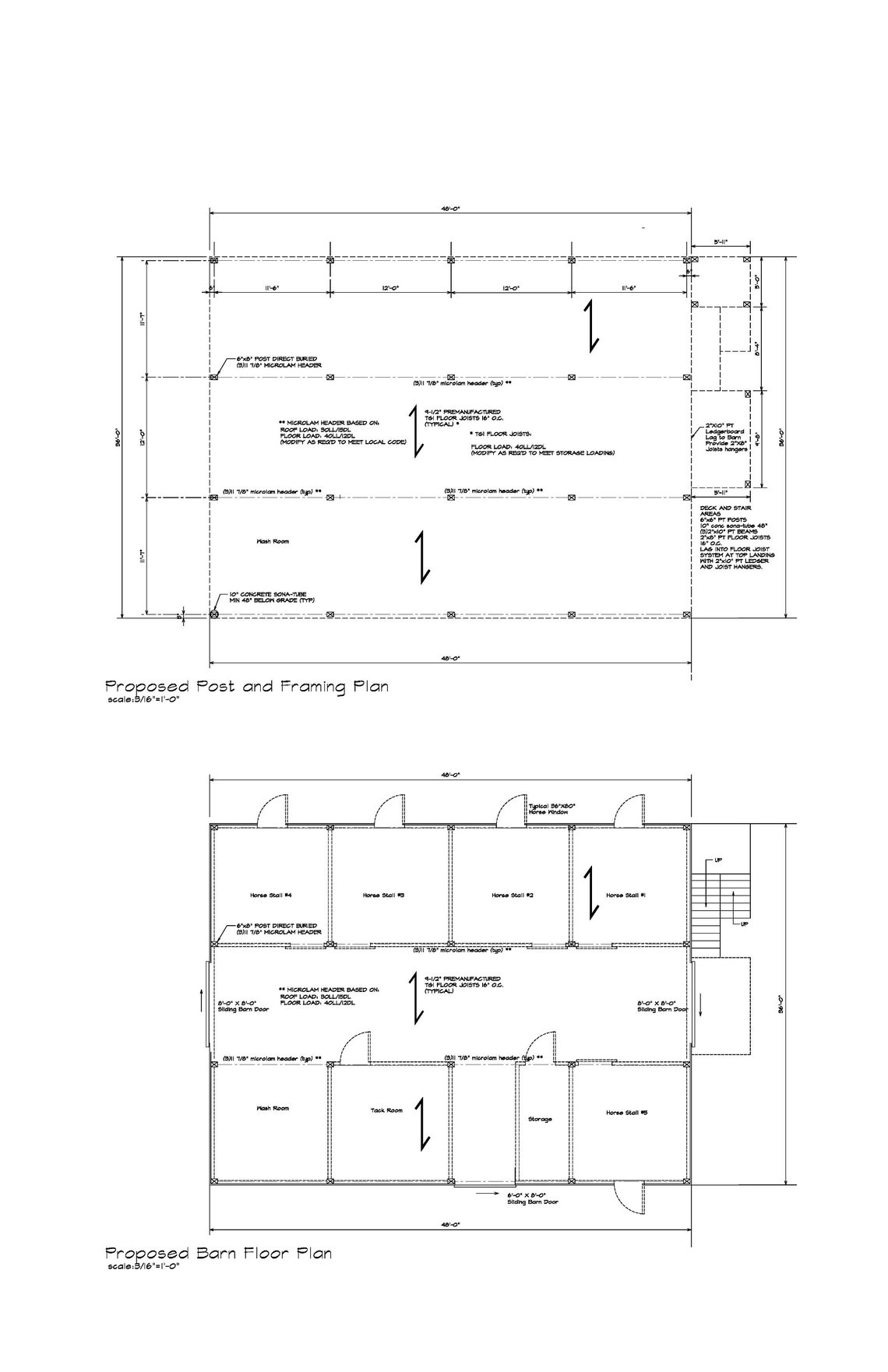 36'X48' HORSE BARN POLE Barn Gable Roof 48'x24' Horse Barn Plan 17