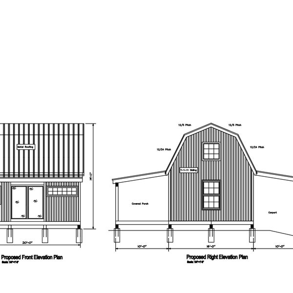 16'X20' GAMBREL BARN 20'x16' gambrel roof garage  plan - gambrel roof plan 17-1620-gmb-1