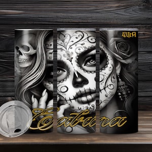 La Catrina Tumbler Wrap , Sublimation Design, Tumbler Dia de Los Muertos, 20 OZ Tumbler, Day of the dead, Sugar skull, Mexican Catrina