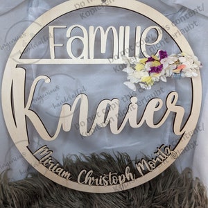Ornament with family name or saying for a door sign; door wreath; Home decor