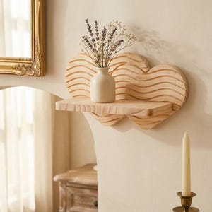 Wooden Cloud Wall Shelf – Wavy Boho Decor, Neutral Vintage Floating Shelf, Japandi Nursery & Bedroom Wall Accent