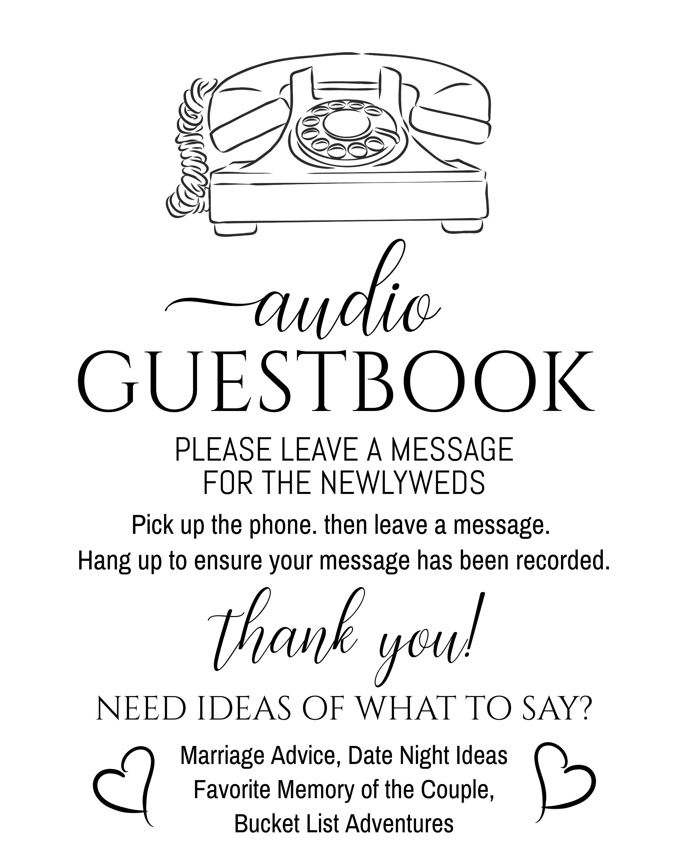 Elegant Audio Guestbook Sign Printable Black and White Etsy