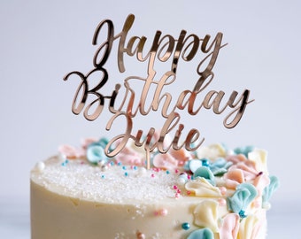 Custom Happy Birthday Cake Topper Personalized Happy Birthday Custom Name Cake Topper Mirror Rose Gold Cake Topper