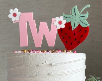 Strawberry Cake Topper 2nd Birthday Cake Topper Strawberry Theme | 2 Cake Topper for Strawberry Party | Strawberry Number 2 Cake Topper