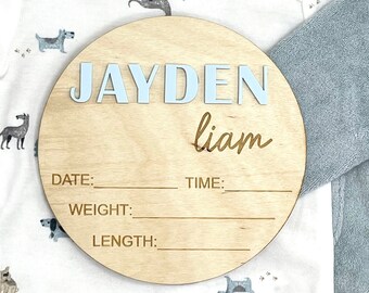Newborn Birth Plaque | Newborn Photo Prop | Birth Announcement Sign | Round Baby Name Sign
