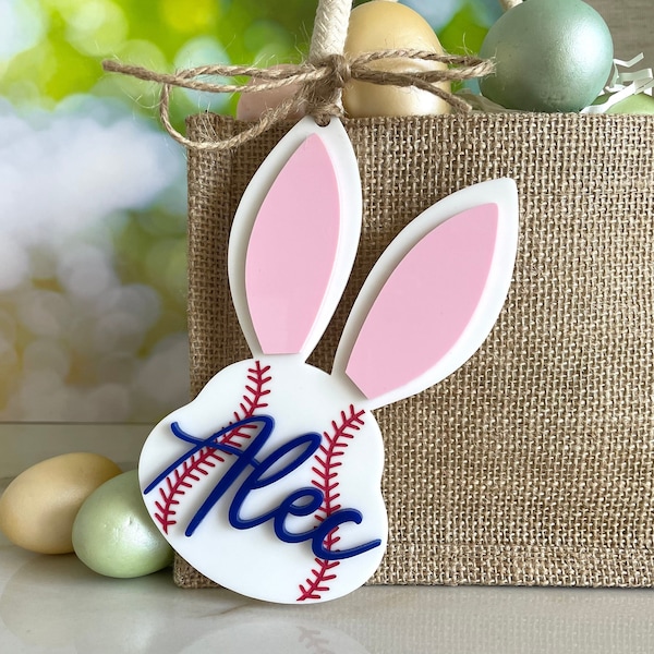 Baseball Easter Basket Tag, Sports Easter Bunny Name Tag, Personalized Easter Basket Tags, Kids Easter Basket Tags Boy