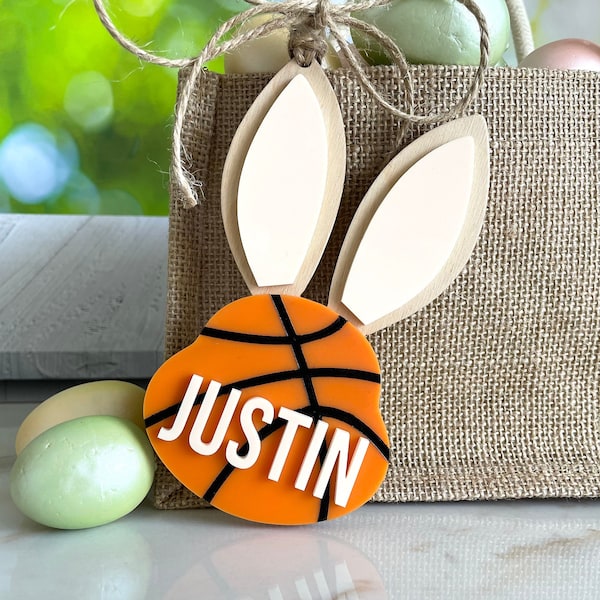 Basketball Easter Basket Tag, Kids Easter Basket Tags Boy, Sports Easter Bunny Name Tag, Personalized Easter Basket Tags