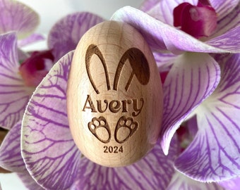 Personalized Wooden Egg Shaker, Custom Wood Egg, Kids Musical Egg Easter, Easter Basket Kids, Engraved Egg Shaker Kids