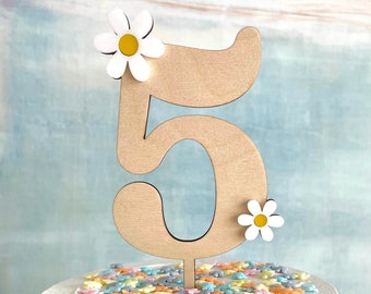 Daisy Cake Topper (Choose your Number) | Numbered Birthday Wood Cake Topper | Daisy One Cake Topper | 5 Cake Topper