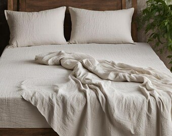 Biscuit Linen Fitted Sheet Set: Irish Linen, Two Pillow Covers