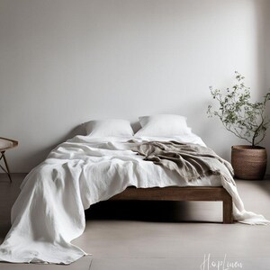 Linen BEDDING SET in Ivory color / 2 piece linen bedding set / linen duvet cover and fitted sheet set / bedding set / hoplinen