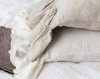 Linen PILLOW CASE with ruffle in natural / linen pillow cover / linen pillow / linen pillow cover 20x30 / linen pillow sham with ruffle/