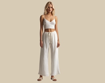 Relaxed Fit Linen Pants with Drawstring and Pockets