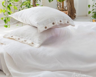 Linen Pillowcase with Coconut Buttons, Euro Linen Pillow Sham