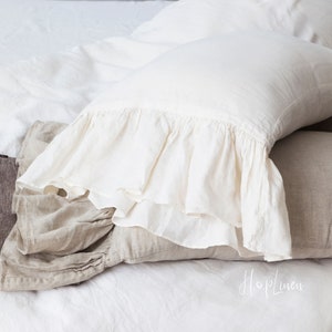 Linen Pillowcase Set of 2, Ivory Ruffle Pillow Shams