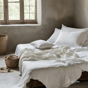 Linen PILLOWCASE set of two in white / stonewashed envelope queen linen pillowcase set / linen envelope pillow sham / linen cushion cover