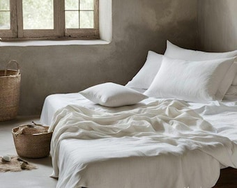 White Linen Pillowcase Set of 2, Stonewashed Envelope Pillow Shams