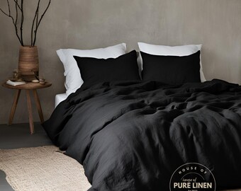 Black Linen Duvet Cover, Rustic Style, Queen/King Size