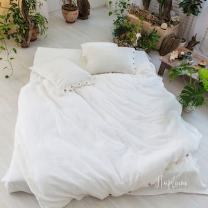 Linen DUVET COVER with coconut buttons in ivory / linen duvet cover set / linen bedding off white / linen duvet cover queen