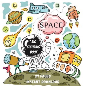 Space Coloring Book for Kids – 27 Square Printable Pages of Astronauts, Rockets & Planets | PDF Download