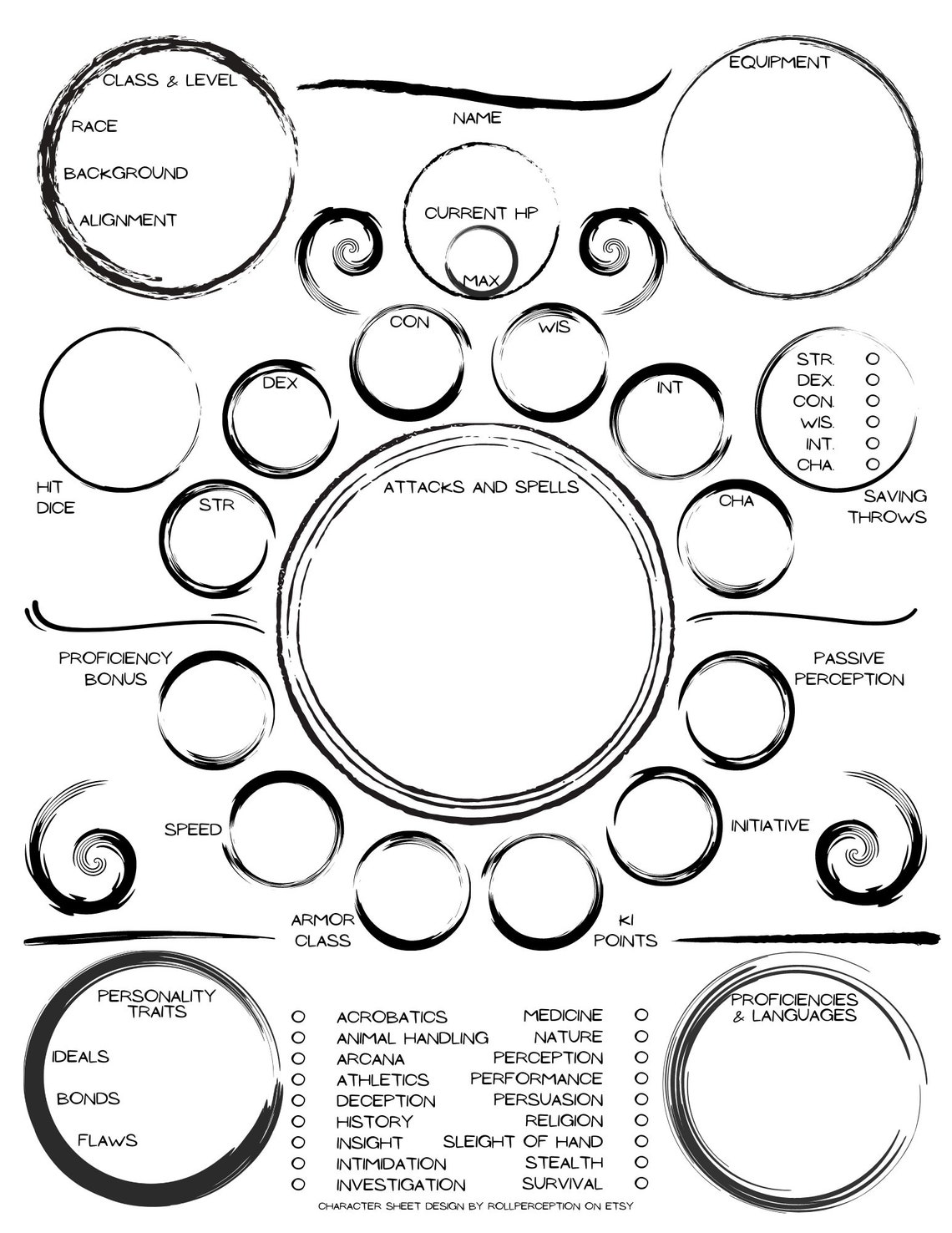 D&amp;D 5e Monk Character Sheet - Etsy