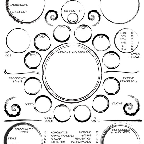 Feuille de personnage de moine D&D 5e