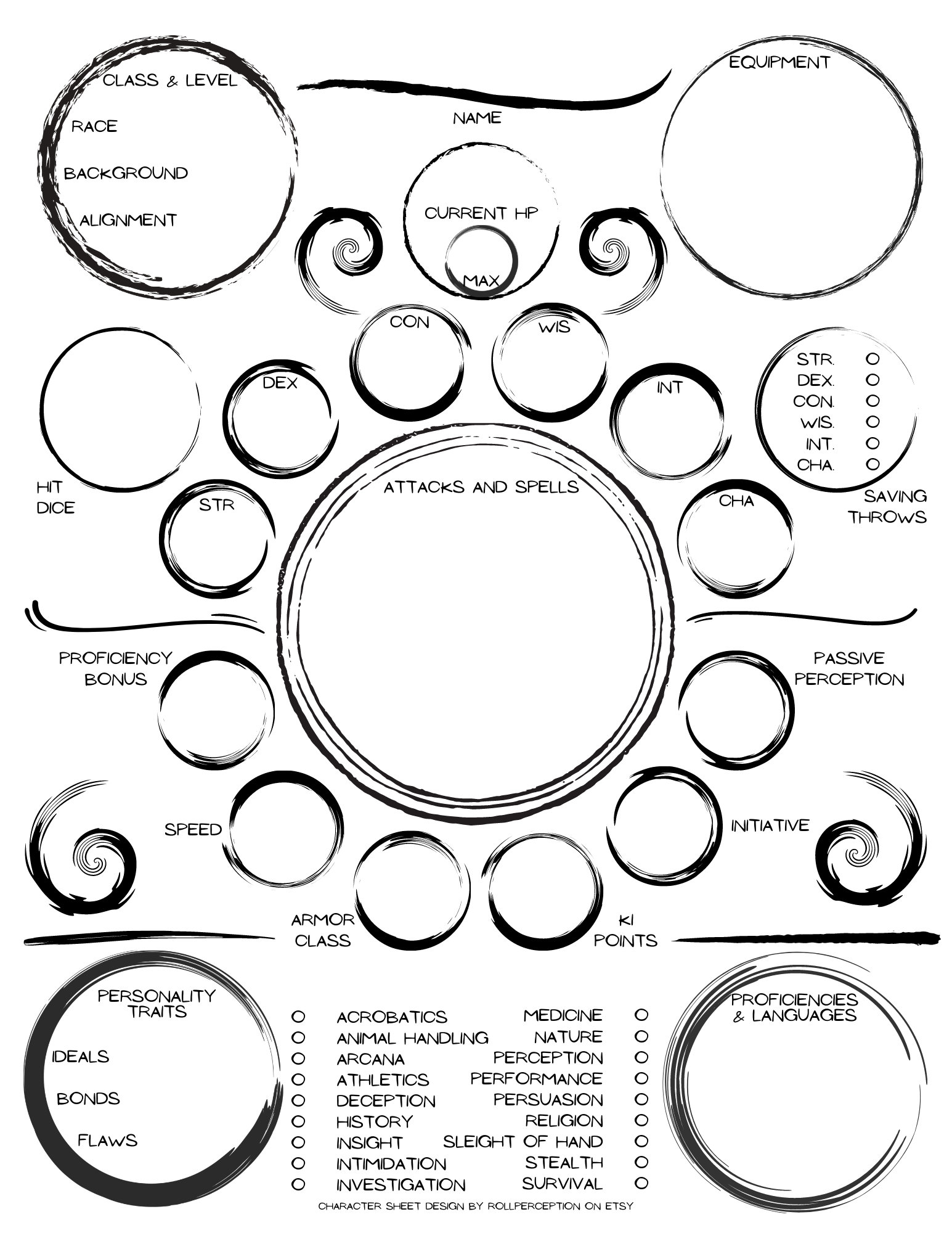 D&D 5e Monk Character Sheet Etsy