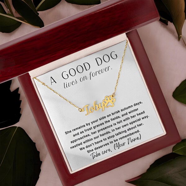Pet Memorial Name Necklace for Pet Owner •  With Personalized Message Card • Sympathy Gifts  for Dog Mom Cat Mama • Valentines Mother's Day