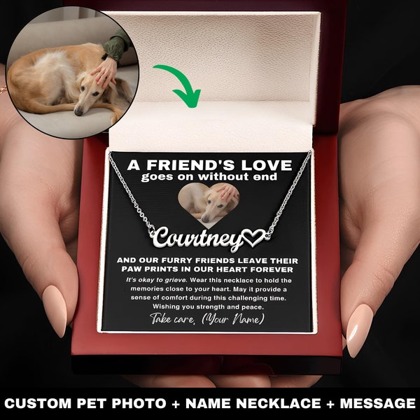 Dog Memorial Gift • Paw Prints Name Necklace with Custom Message Card & Photo • Sympathy Gifts for Greyhound Owner • Valentines Mother's Day