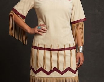 Handmade Leather Fringe Dress - Western Native Style Regalia, Powwow Outfit, Boho Festival wear
