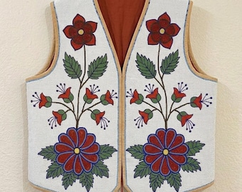 Handmade Old American Style Beaded Powwow Regalia Front Beaded Leather Vest