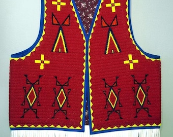 Gilet Pow-wow Sioux Fait Main – Entièrement Perlé – Style Amérindien (Neuf)