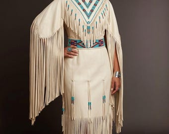 Handmade Leather Fringe Dress - Western Native Style Regalia, Powwow Outfit, Boho Festival wear