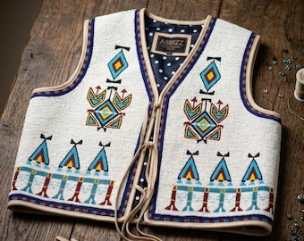 Handmade Old Native American Style Beaded Vest Powwow Regalia Tribal Vest