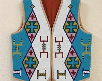 Handmade Old American Style Beaded Powwow Regalia Front Beaded Leather Vest