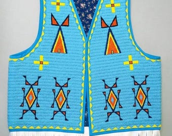Gilet Powwow in stile americano antico fatto a mano con perline