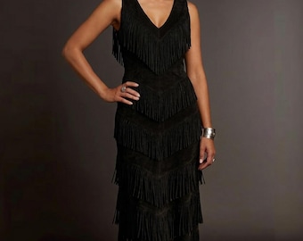 Handmade Leather Fringe Dress - Western Native Style Regalia, Powwow Outfit, Boho Festival wear