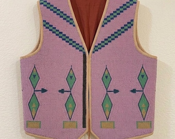 Handmade Old American Style Beaded Powwow Regalia Front Beaded Leather Vest
