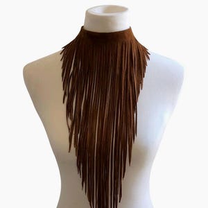 Western Suede Fringe Handmade Choker Necklace – Long Tassel Bib Statement Jewelry