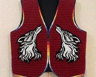 Handmade Old American Style Beaded Powwow Regalia Front Beaded Leather Vest