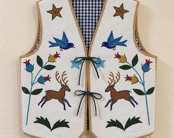 Handmade Old American Style Beaded Powwow Regalia Front Beaded Leather Vest