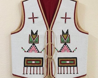 Handmade Old American Style Beaded Powwow Regalia Front Beaded Leather Vest