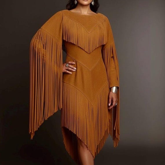 Handmade Leather Fringe Dress - Western Native Style Regalia, Powwow Outfit, Boho Festival Wear